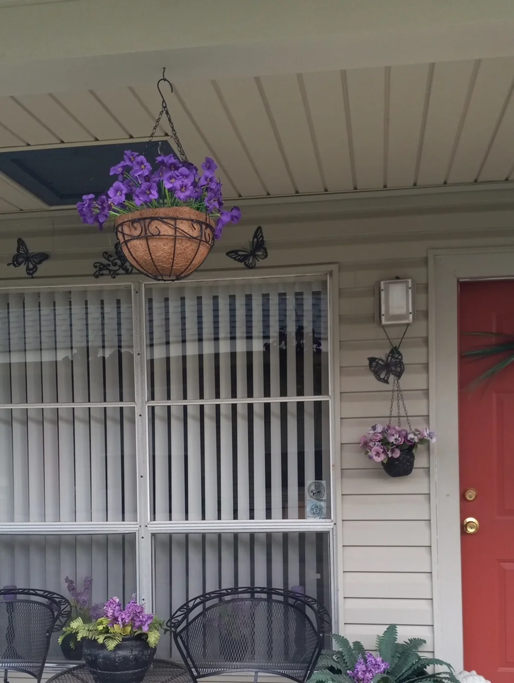 Classic Hanging Planter with Purple Flowers - Unbranded